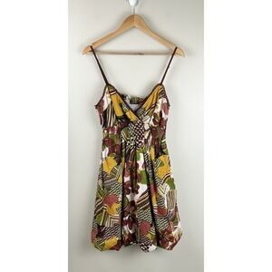 Vintage Y2K Speed Control Babydoll Dress  Smocked Tiered Boho Abstract Sz Lg